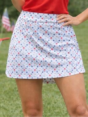 Lady Hagen Star Print Skort Patriotic Red White Blue Golf Skirt L